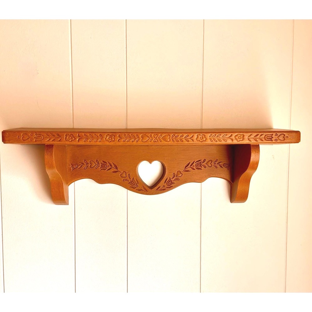 Vintage Burwood 2767 Faux Wood Heart Cutout Wall Shelf Brown 18" Cottagecore